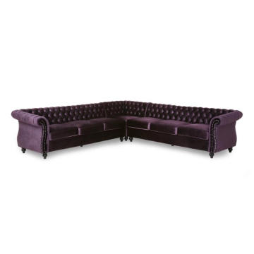 Modern 7 Seater Velvet Sectional Corner Chesterfield Sofa Set